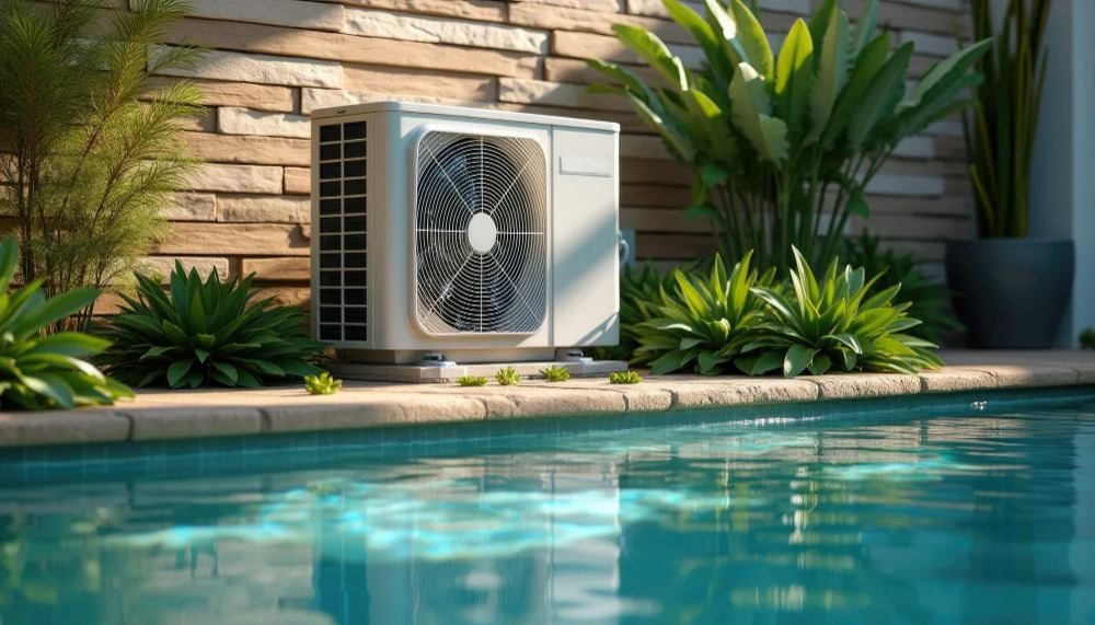 A pool heater installed beside the pool plant.