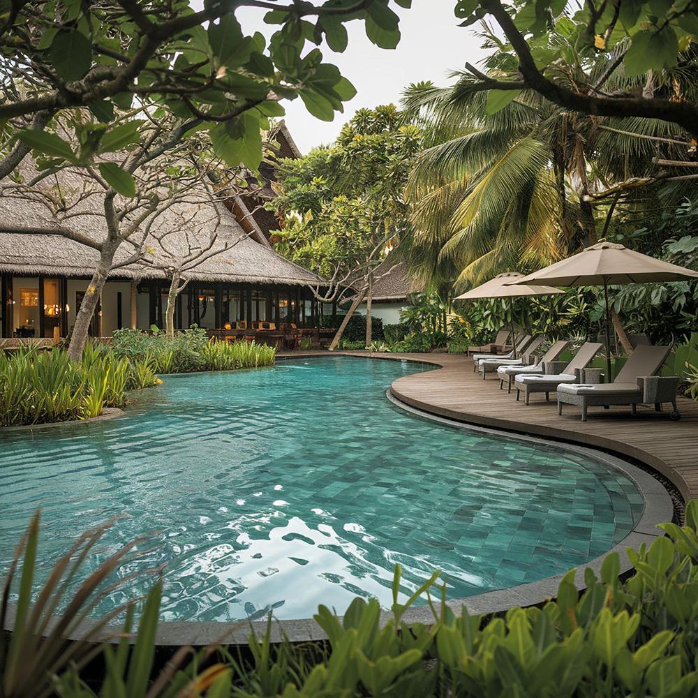 A hotel and resort swimming pool.